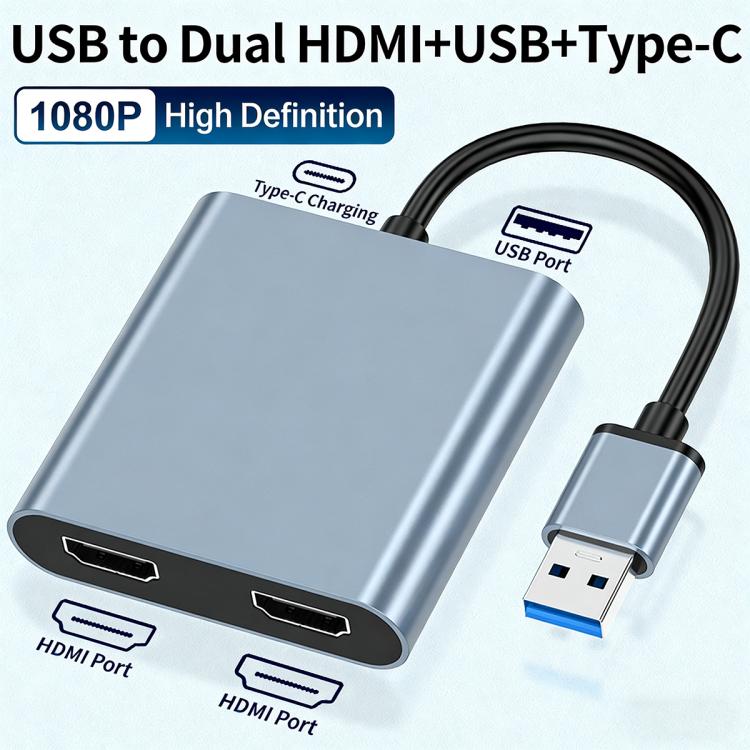 Convertitore da USB 3.0 a doppio HDMI ad alta definizione Estensore dello stesso schermo USB 4K, USB 3.0 To Dual HDMI