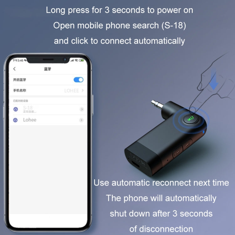 S-18 Mini adattatore audio AUX per auto Ricevitore wireless Bluetooth 5.0, S-18