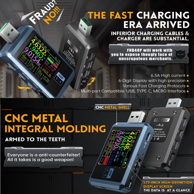 FNIRSI FNB48P Rilevatore caricabatteria USB 4-24V