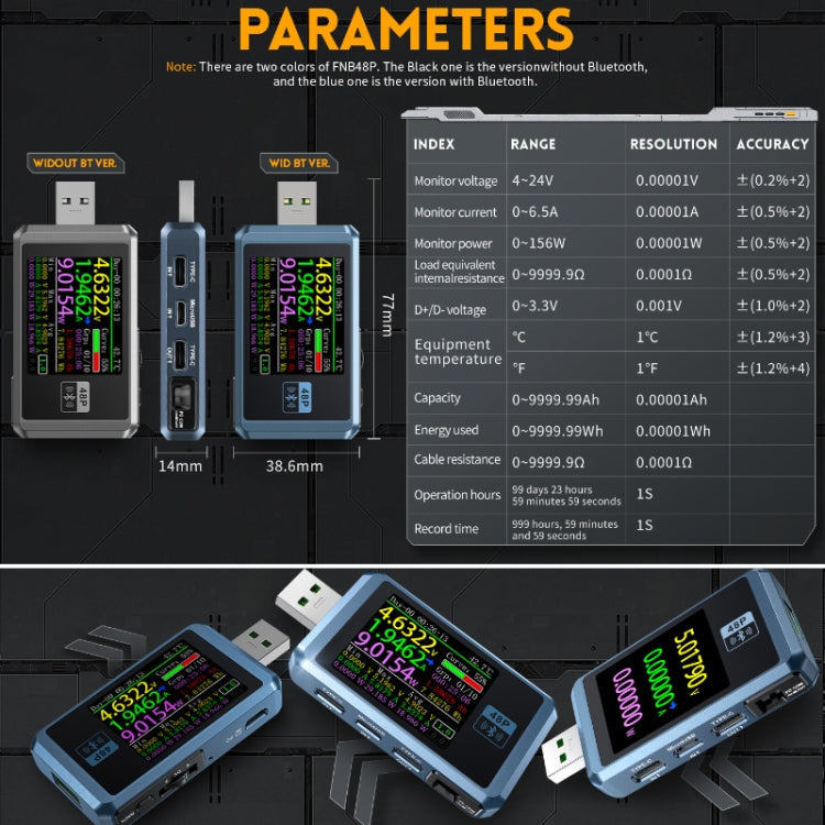 FNIRSI FNB48P Rilevatore caricabatteria USB 4-24V