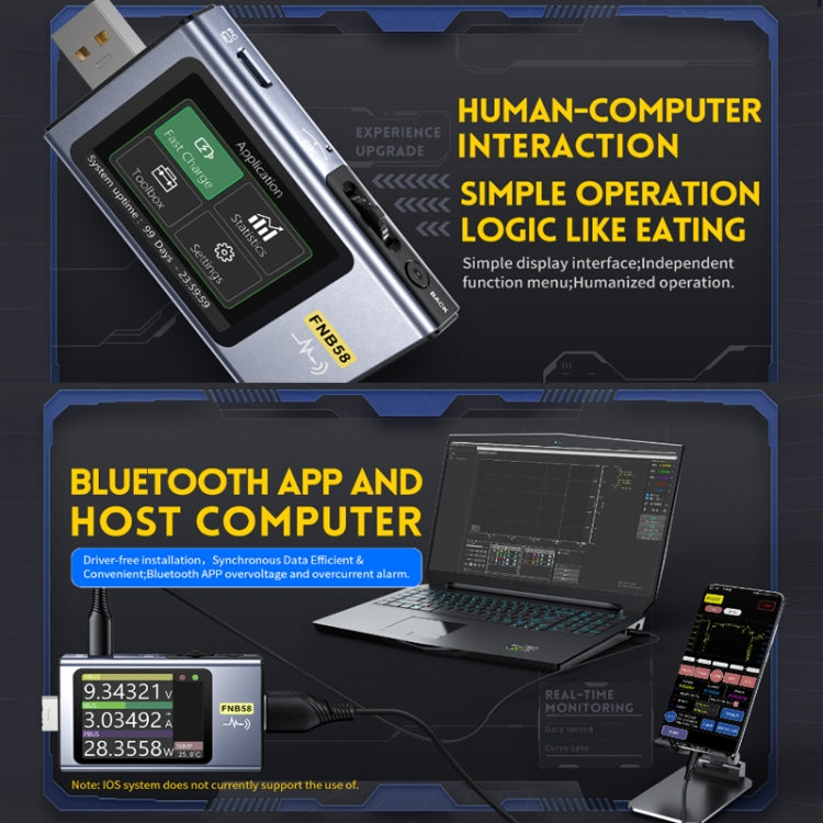 Amperometro USB Tipo-C FNIRSI FNB58 Tester Alimentazione