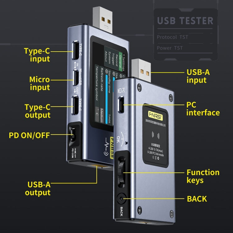 Amperometro USB Tipo-C FNIRSI FNB58 Tester Alimentazione