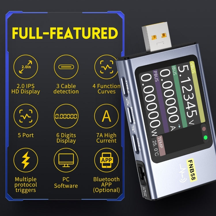 Amperometro USB Tipo-C FNIRSI FNB58 Tester Alimentazione