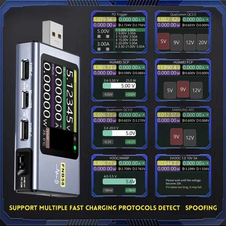 Amperometro USB Tipo-C FNIRSI FNB58 Tester Alimentazione