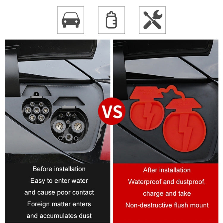 Per Tesla Model3/Y 2 pezzi Copertura impermeabile antipolvere in silicone per porta di ricarica, Split Black, Split Red, Split Blue, Conjoined Black, Conjoined Red, Conjoined Blue, EU Standard Black