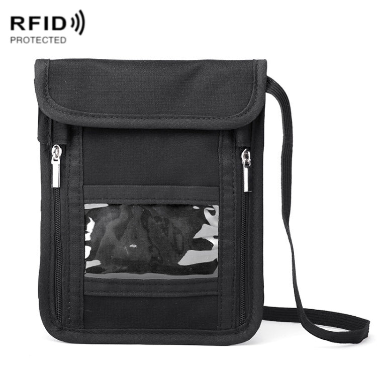 ZD-WM-06 RFID Hanging Neck Bag Passport Bag Anti-scanning Anti-magnetic Messenger ID Bag, ZD-WM-06 Black