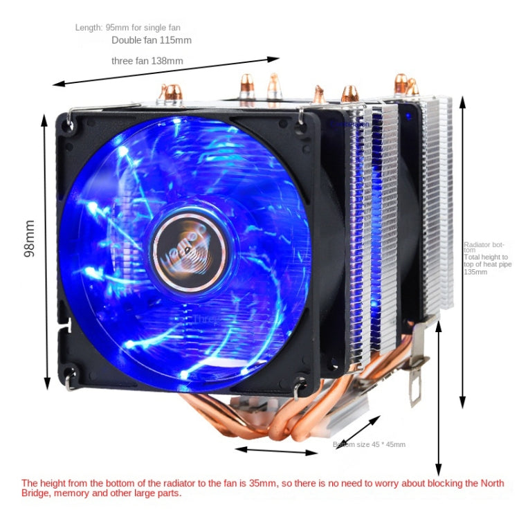 Radiatore per CPU con doppio tubo di rame per computer desktop Super silenzioso, 2 Tube Without Light 3-pin Single Fan, 2 Tube Without Light 3-pin Double Fan, 2 Tube Red Light 3-pin Single Fan, 2 Tube Blue Light 3-pin Single Fan                        ...
