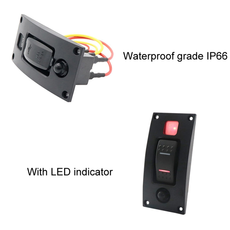 Interruttore di ripristino autobloccante marino con indicatore luminoso di protezione da sovraccarico, ON-OFF-ON 3 Switch, ON-OFF 2 Switch, ON-OFF-ON 3 Switch (Printed), Square 5V 3.4A Car Charging Panel