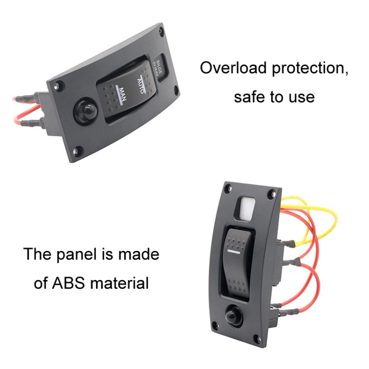 Interruttore di ripristino autobloccante marino con indicatore luminoso di protezione da sovraccarico, ON-OFF-ON 3 Switch, ON-OFF 2 Switch, ON-OFF-ON 3 Switch (Printed), Square 5V 3.4A Car Charging Panel