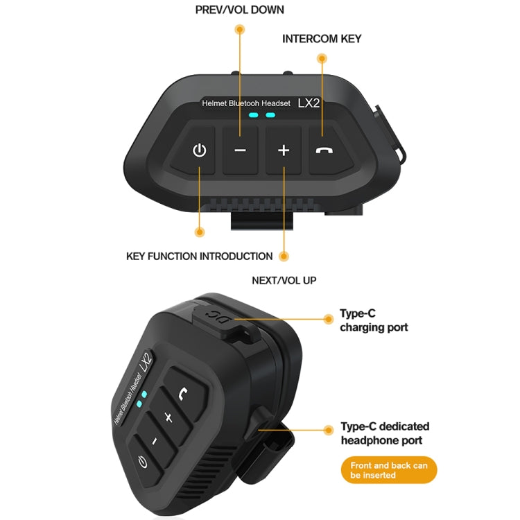 Auricolare Bluetooth per casco da moto LX2 Cuffie da moto impermeabili con cancellazione del rumore, LX2 (Black), LX2 (White)