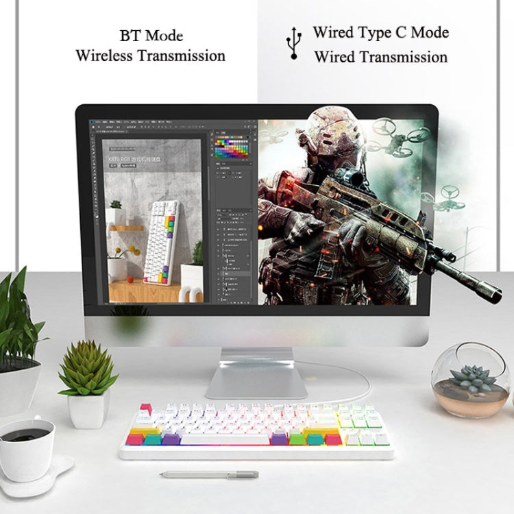 Ajazz K870T 87-Key Hot Swap Bluetooth/Wired Dual Mode Retroilluminazione RGB Office Game Tastiera Meccanica, Hot Swap Tea Shaft (Black), Hot Swap Red Shaft (White), Hot Swap Red Shaft (Black), Hot Swap Green Shaft (Black), Hot Swap Green Shaft (White) ...