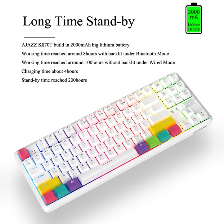 Ajazz K870T 87-Key Hot Swap Bluetooth/Wired Dual Mode Retroilluminazione RGB Office Game Tastiera Meccanica, Hot Swap Tea Shaft (Black), Hot Swap Red Shaft (White), Hot Swap Red Shaft (Black), Hot Swap Green Shaft (Black), Hot Swap Green Shaft (White)�...