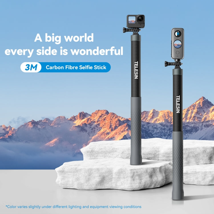 Monopiede Selfie Stick 3m Fibra Carbonio per Action Camera