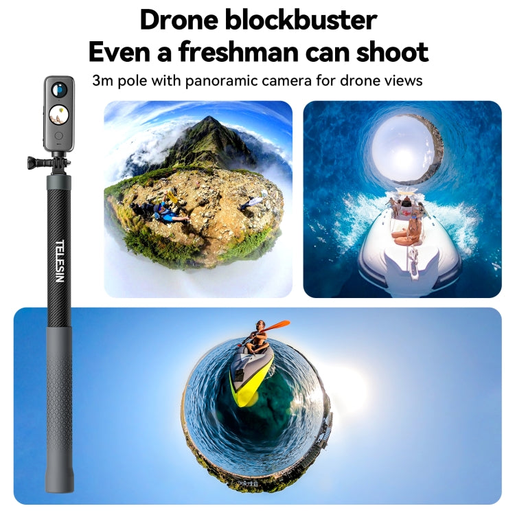 Monopiede Selfie Stick 3m Fibra Carbonio per Action Camera