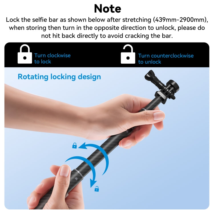 Monopiede Selfie Stick 3m Fibra Carbonio per Action Camera