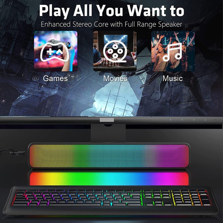 E-3562 Altoparlante wireless Bluetooth multifunzionale a striscia lunga da tavolo con luce colorata RGB, E-3562 (Black)