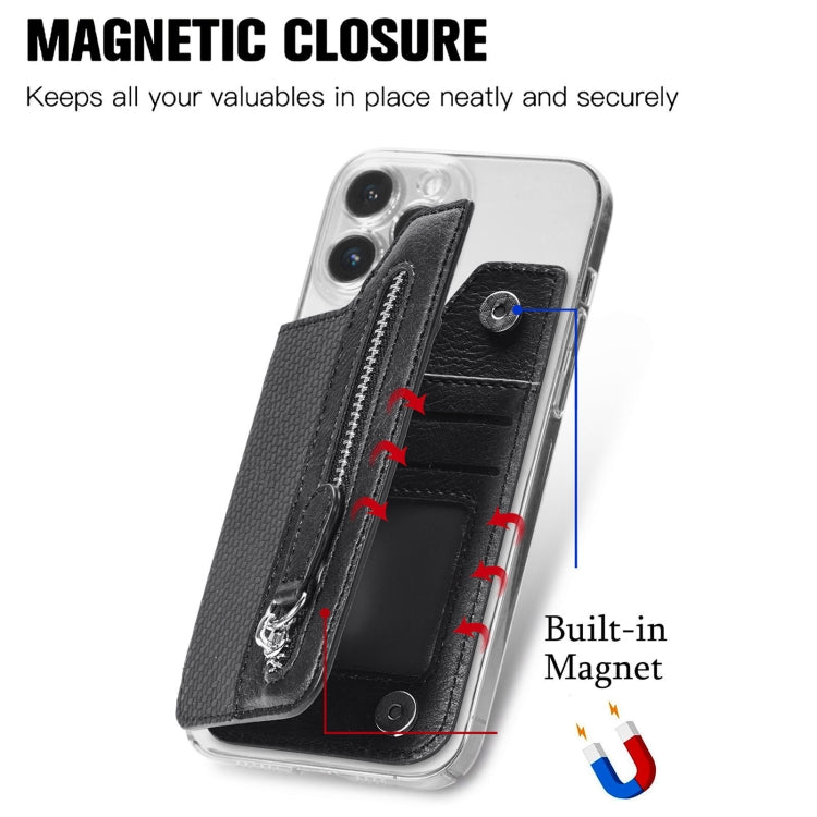 Porta carte d'identità per telefono Custodia adesiva per borsa porta carte con cerniera in pelle PU