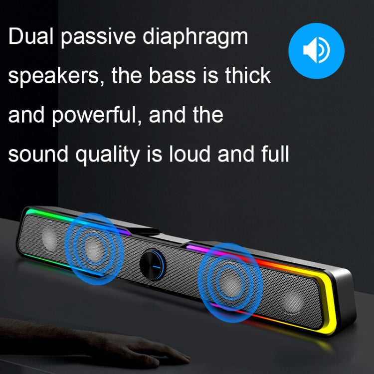 HP DHE6002S RGB Lights HiFi Sound Effect Computer Audio Desktop Long Strip Altoparlanti, Wired Version, Wired+Bluetooth Version