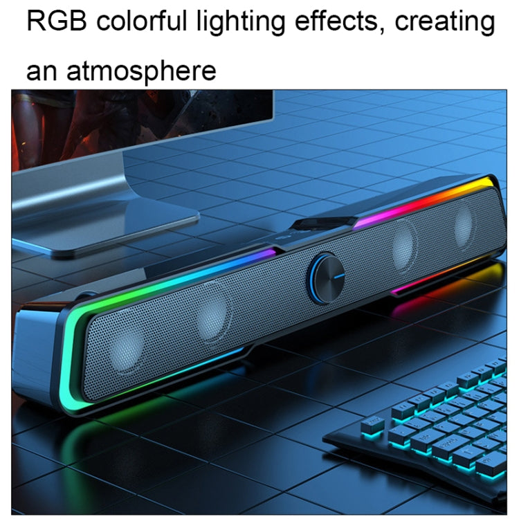 HP DHE6002S RGB Lights HiFi Sound Effect Computer Audio Desktop Long Strip Altoparlanti, Wired Version, Wired+Bluetooth Version