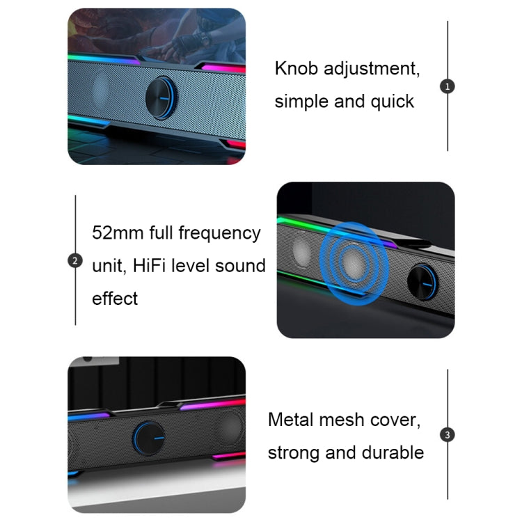 HP DHE6002S RGB Lights HiFi Sound Effect Computer Audio Desktop Long Strip Altoparlanti, Wired Version, Wired+Bluetooth Version