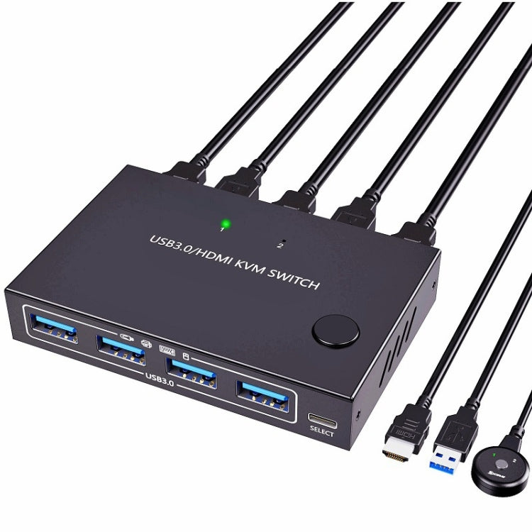 KC-KVM201A 2 In 1 Out 4K 60HZ HDMI KVM Switching USB3.0 Stampante a forma di computer condiviso U Disco, KC-KVM201A