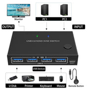 KC-KVM201A 2 In 1 Out 4K 60HZ HDMI KVM Switching USB3.0 Stampante a forma di computer condiviso U Disco, KC-KVM201A