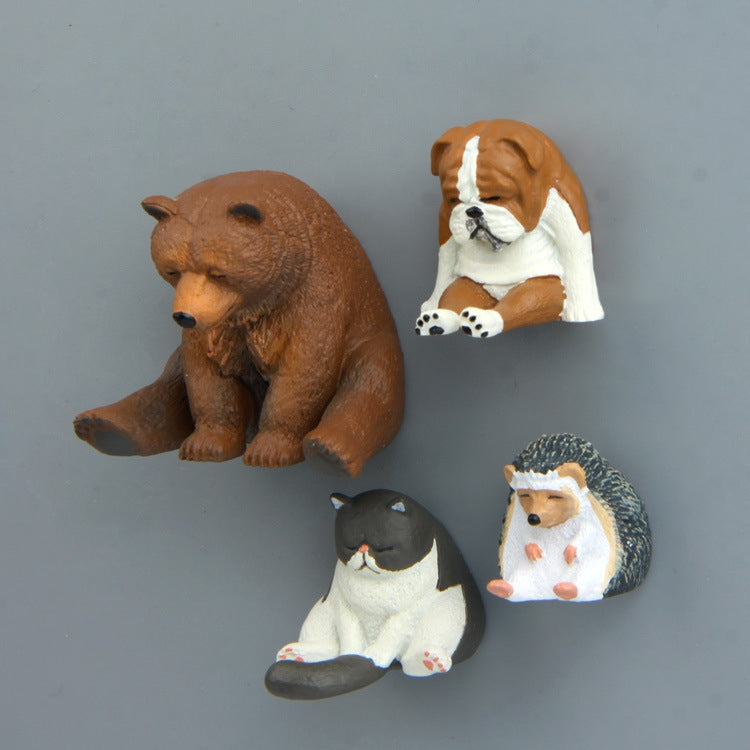 Magneti da frigo per la figura dello zoo addormentato seduto della serie Warm, Brown Bear, Pug dog, Fat Cat, Hedgehog