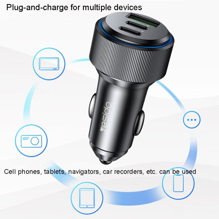 Caricabatterie rapido USB 3.0 per auto Yesido Y50 Ricarica rapida PD in lega di alluminio da 30 W, Y50