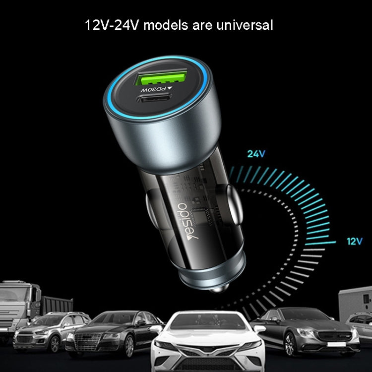 Caricabatterie rapido USB 3.0 per auto Yesido Y49 Ricarica rapida PD traslucida da 30 W, Y49