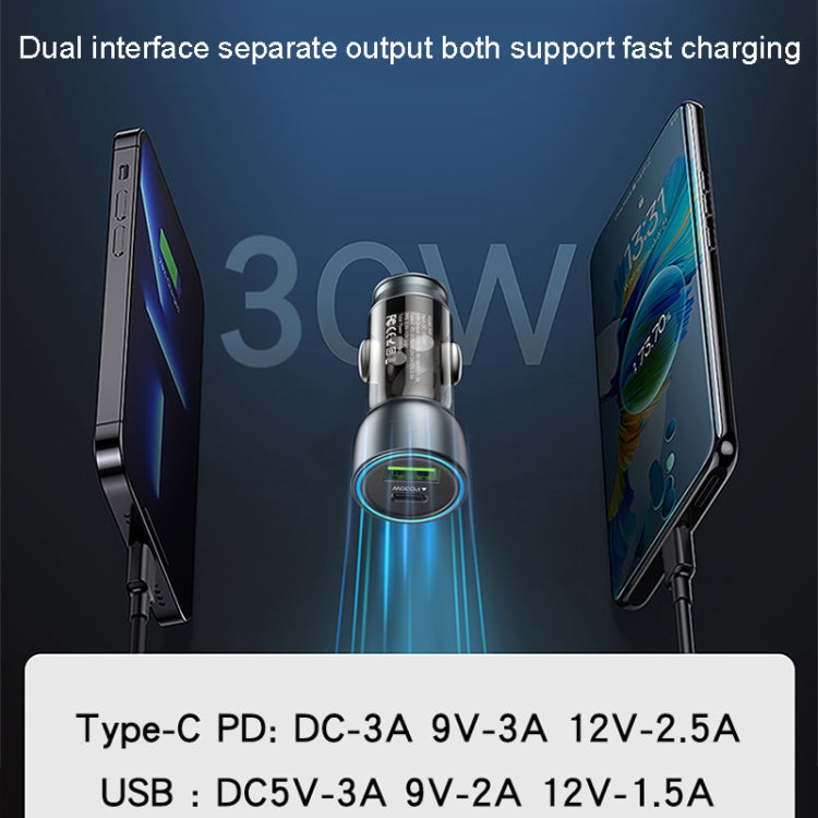 Caricabatterie rapido USB 3.0 per auto Yesido Y49 Ricarica rapida PD traslucida da 30 W, Y49