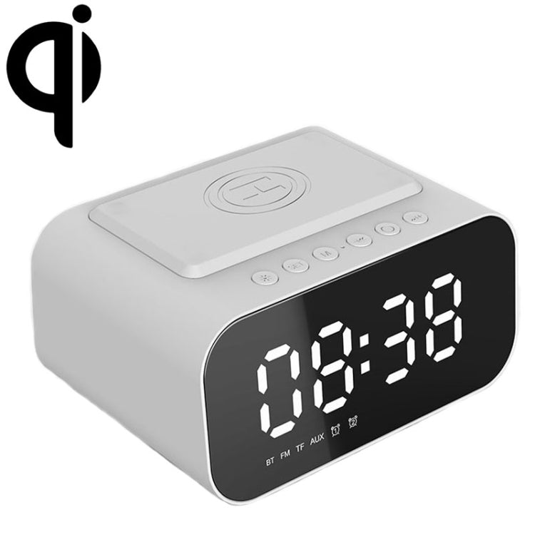 BT510 15W LED Orologio Ricarica wireless Altoparlante Bluetooth Multifunzionale Smart Mirror Audio sveglia, BT510 (White), BT510 (Iron Black)