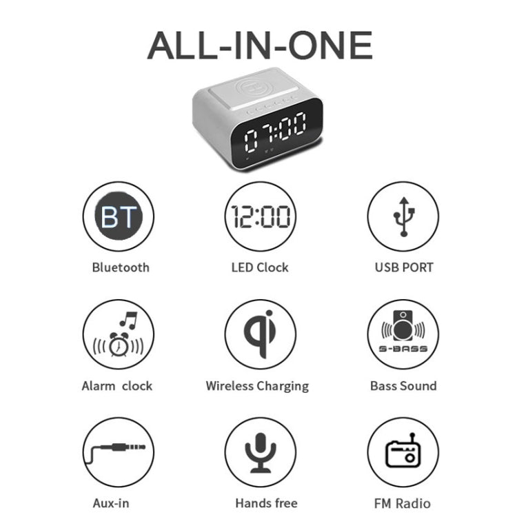 BT510 15W LED Orologio Ricarica wireless Altoparlante Bluetooth Multifunzionale Smart Mirror Audio sveglia, BT510 (White), BT510 (Iron Black)