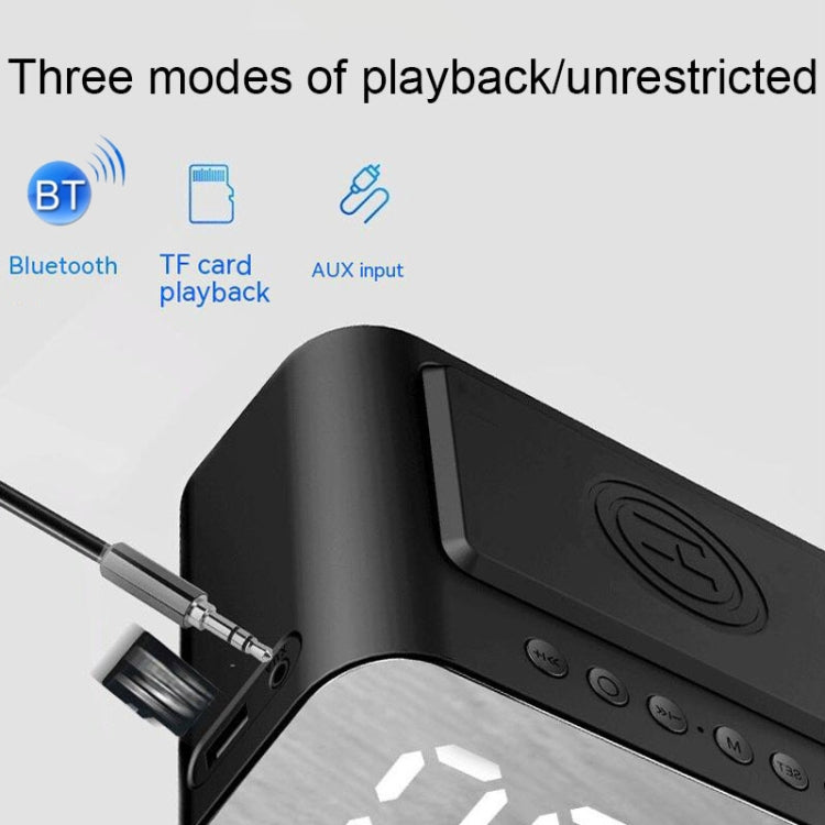 BT510 15W LED Orologio Ricarica wireless Altoparlante Bluetooth Multifunzionale Smart Mirror Audio sveglia, BT510 (White), BT510 (Iron Black)