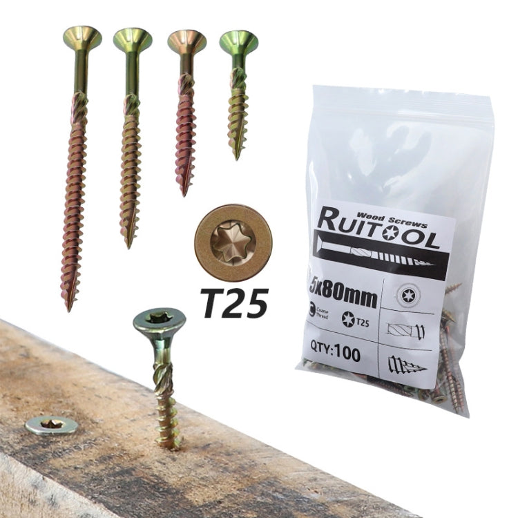 RUITOOL T25 100 viti per la lavorazione del legno Viti autofilettanti Torx, 5 x 80mm, 4.5 x 60mm, 4.5 x 45mm, 4.5 x 35mm