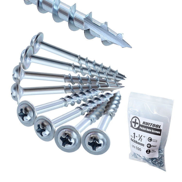 RUITOOL ST4 100 pezzi Viti per fori inclinati per la lavorazione del legno Bullone a croce autofilettante a mezzo dente, 25mm, 32mm, 38mm, 50mm, 63mm