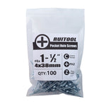 RUITOOL ST4 100 pezzi Viti per fori inclinati per la lavorazione del legno Bullone a croce autofilettante a mezzo dente, 25mm, 32mm, 38mm, 50mm, 63mm