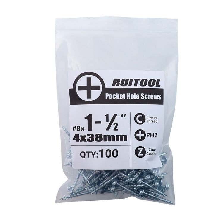 RUITOOL ST4 100 pezzi Viti per fori inclinati per la lavorazione del legno Bullone a croce autofilettante a mezzo dente, 25mm, 32mm, 38mm, 50mm, 63mm