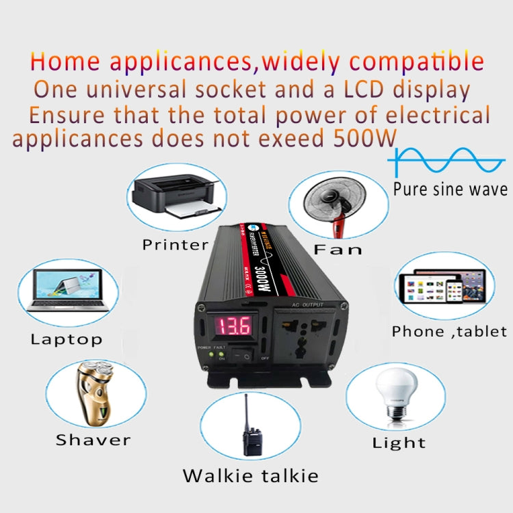 Convertitore di potenza per inverter a onda sinusoidale per auto ad alta potenza, 3000W (Actual 500W) 12V to 220V, 3000W (Actual 500W) 24V to 220V, 3000W (Actual 500W) 48V to 220V, 3000W (Actual 500W) 60V to 220V, 4000W (Actual 800W) 12V to 220V       ...