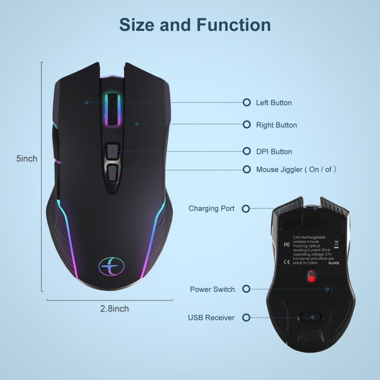 Mouse senza fili portatile E50 2.4G Wireless Jiggler con 7 tasti