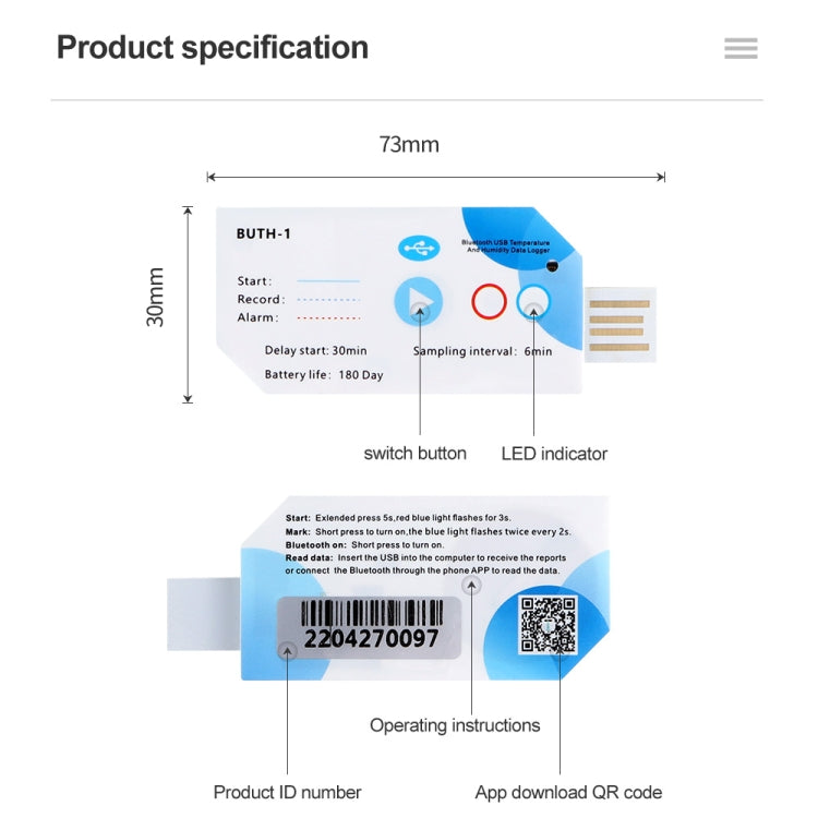 Bluetooth APP Connect Medical Warehouse Cold Chain Transport USB Data Recorder, Temperature, Temperature Humidity