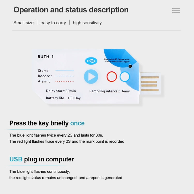 Bluetooth APP Connect Medical Warehouse Cold Chain Transport USB Data Recorder, Temperature, Temperature Humidity