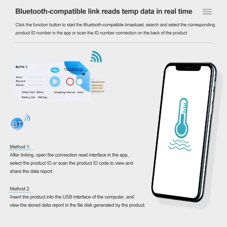 Bluetooth APP Connect Medical Warehouse Cold Chain Transport USB Data Recorder, Temperature, Temperature Humidity