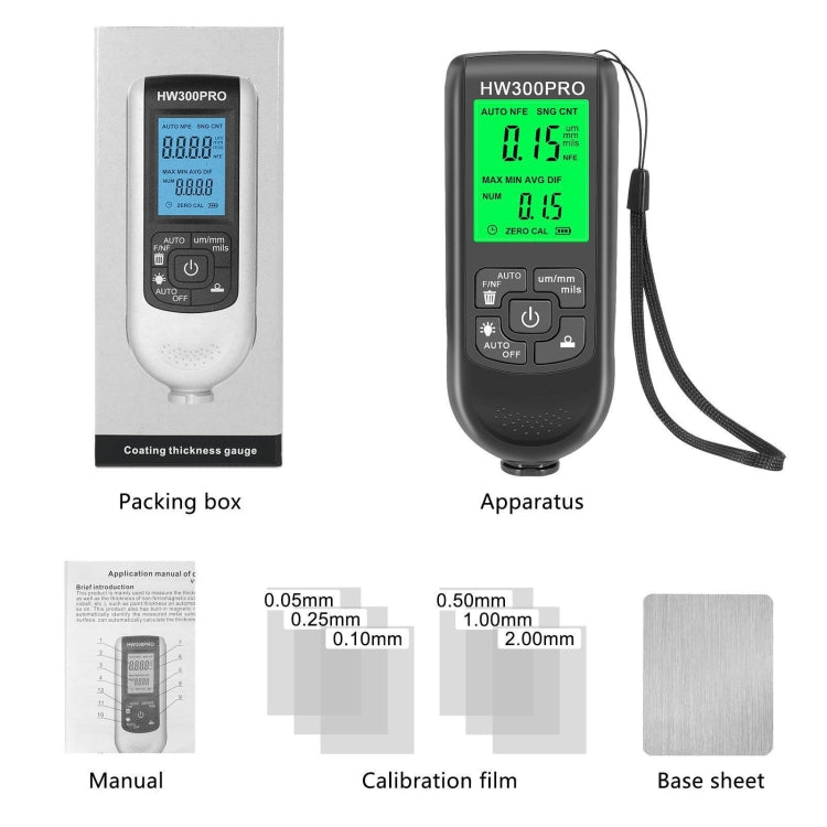 HW-300PRO Misuratore di spessore dello strato di vernice per rivestimento ad alta precisione Misuratore di pellicola di vernice antiscivolo, HW-300PRO Black, HW-300PRO White