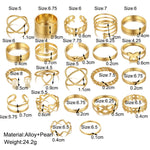 anello aperto del giunto a farfalla del cuore 22pcs/set, 22pcs/set Gold 7161, 22pcs/set Silver 6699