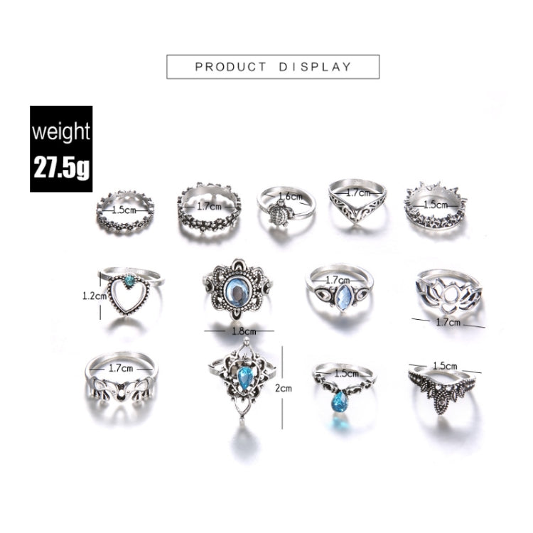 anello della pietra preziosa della stella della corona incisa diamante dell'annata 13pcs/set, 13pcs/set 0737