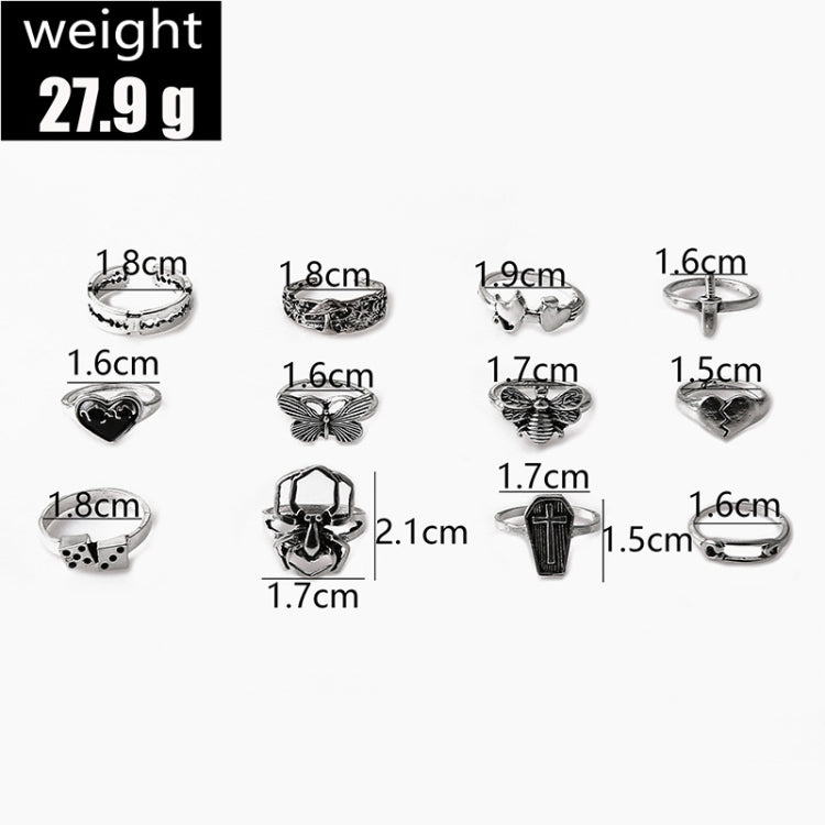 anello aperto del ragno del fungo della farfalla della traversa del cuore 12pcs/set, 12pcs/set 6015