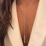 Collana a catena lunga maglione in lega di metallo con asta tonda a croce, SKU1130 Silver