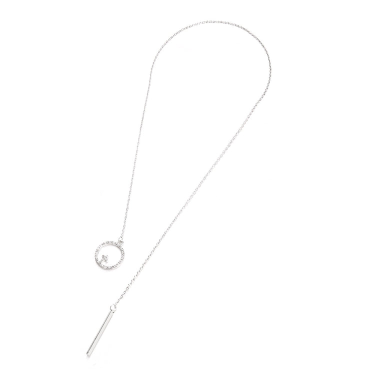 Collana a catena lunga maglione in lega di metallo con asta tonda a croce, SKU1130 Silver