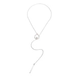 Collana a catena lunga maglione in lega di metallo con asta tonda a croce, SKU1130 Silver