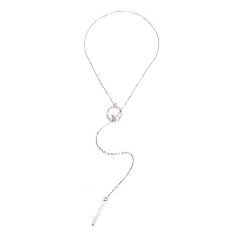 Collana a catena lunga maglione in lega di metallo con asta tonda a croce, SKU1130 Silver